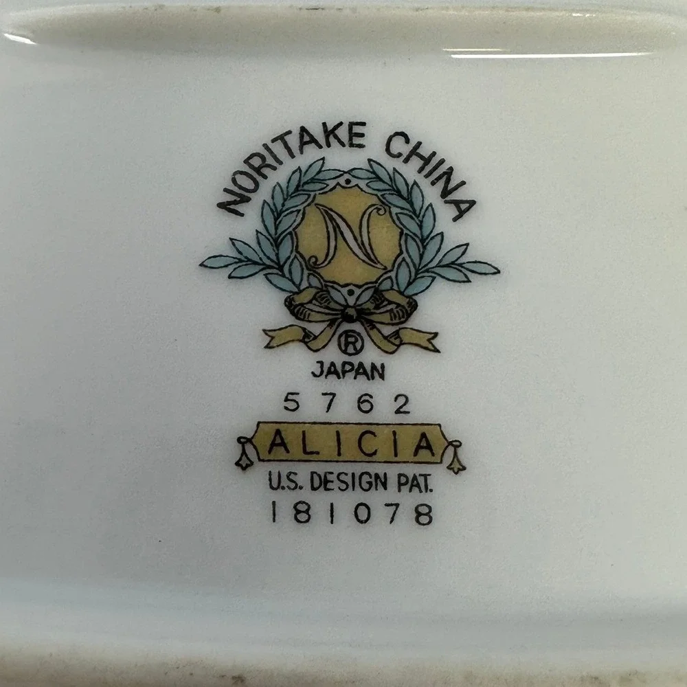 Noritake China Alicia Oval Celery Dish Serving Tray Blue Floral Platinum Trim A2